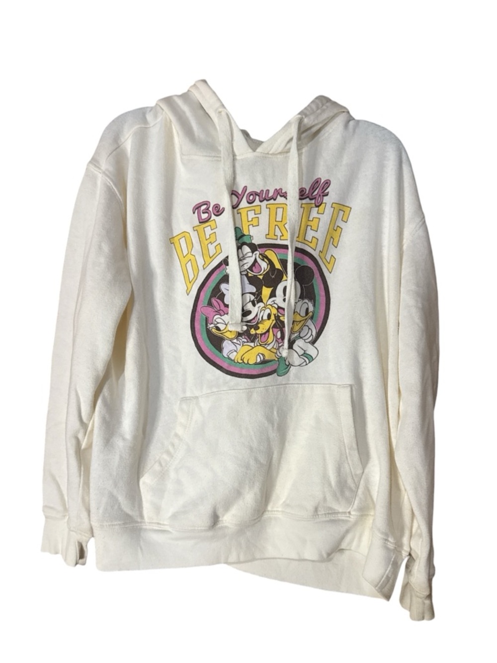 Disney Cream 'Be Free' Graphic Hoodie Mickey Daisy & Minnie - Size L